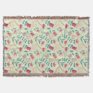Floral pattern with cartoon cats throw blanket