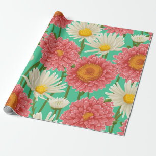 Floral pattern with chamomiles and other flowers wrapping paper