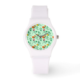 Floral pattern with colored rose flowers watch
