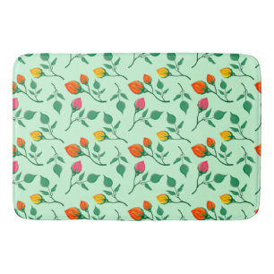 Floral pattern with coloured rose flowers bath mat