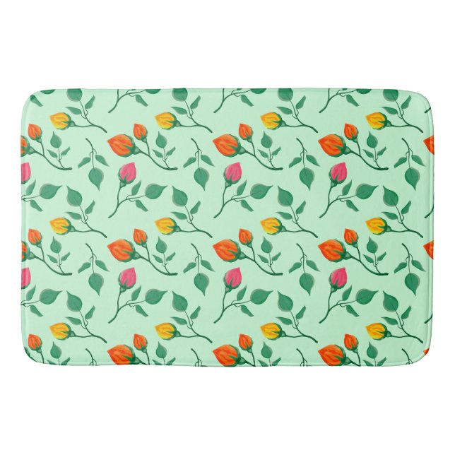 Floral pattern with coloured rose flowers  bath mat (Front)