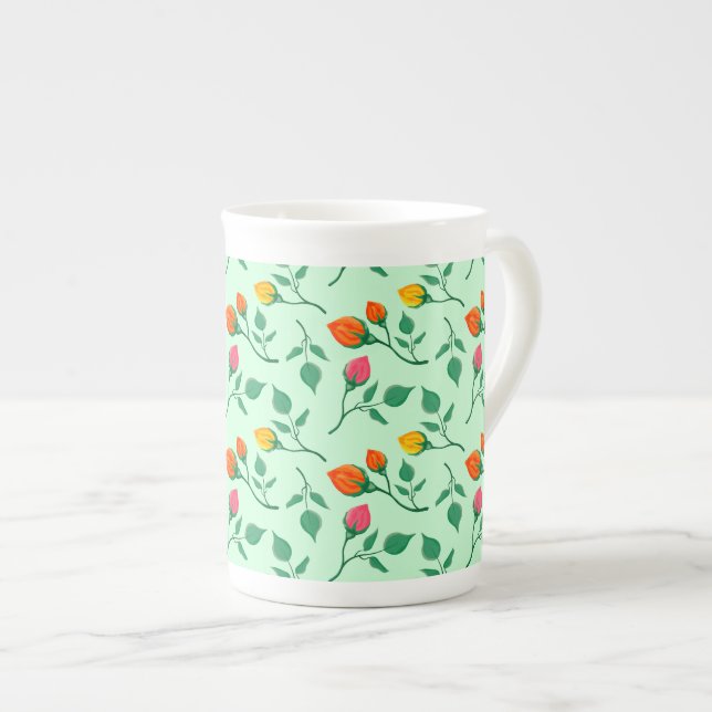 Floral pattern with coloured rose flowers bone china mug (Front Right)