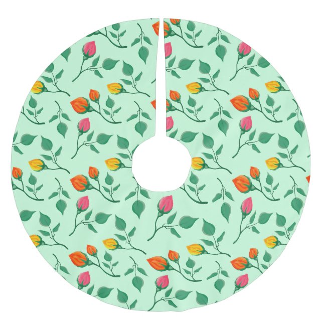 Floral pattern with coloured rose flowers  brushed polyester tree skirt (Front)