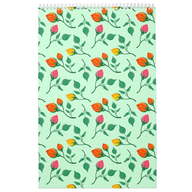 Floral pattern with coloured rose flowers  calendar (Cover)