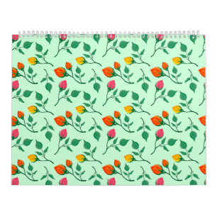 Floral pattern with coloured rose flowers  calendar