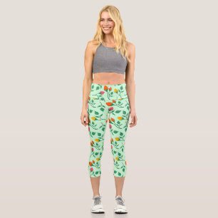 Floral pattern with coloured rose flowers capri leggings