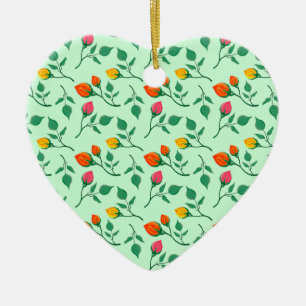 Floral pattern with coloured rose flowers ceramic ornament