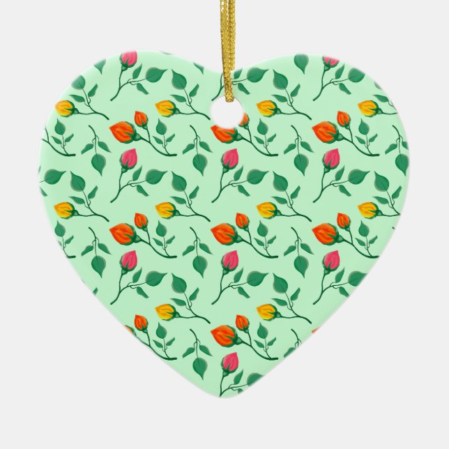 Floral pattern with coloured rose flowers   ceramic ornament (Front)