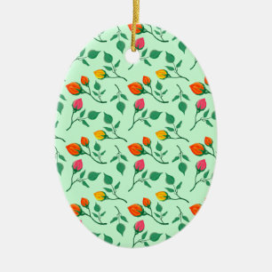 Floral pattern with coloured rose flowers  ceramic ornament