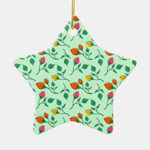 Floral pattern with coloured rose flowers  ceramic ornament