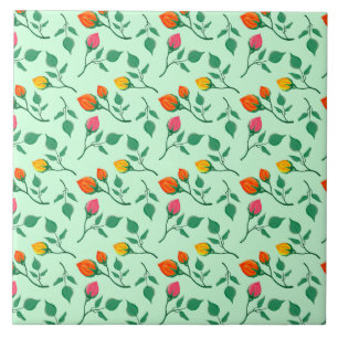 Floral pattern with coloured rose flowers ceramic tile