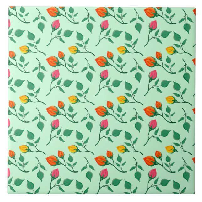 Floral pattern with coloured rose flowers  ceramic tile (Front)