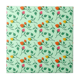 Floral pattern with coloured rose flowers  ceramic tile