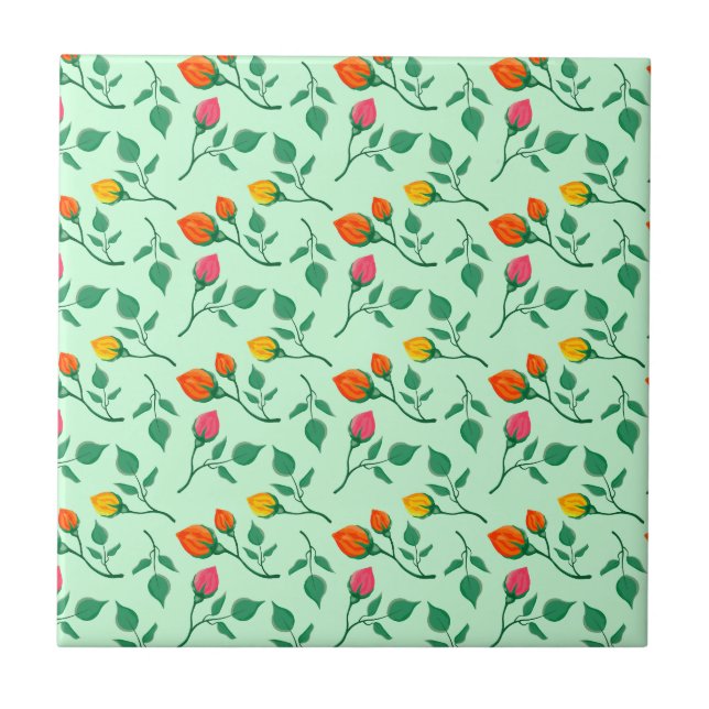 Floral pattern with coloured rose flowers  ceramic tile (Front)