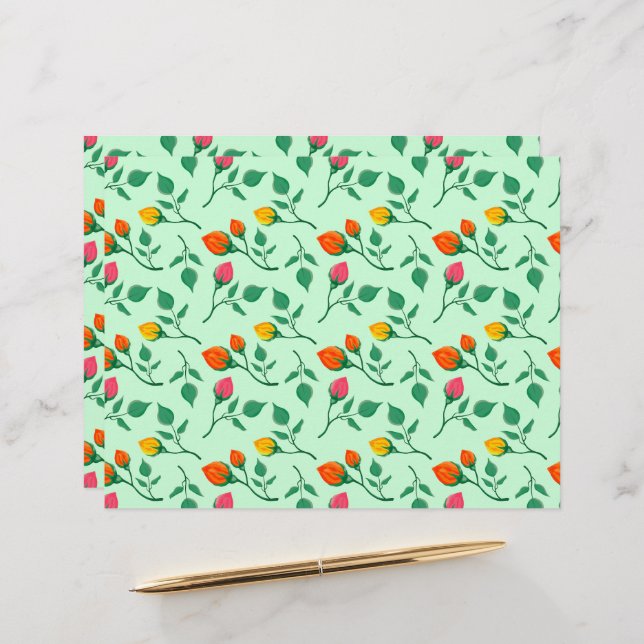 Floral pattern with coloured rose flowers  custom letterhead (Front/Back In Situ)