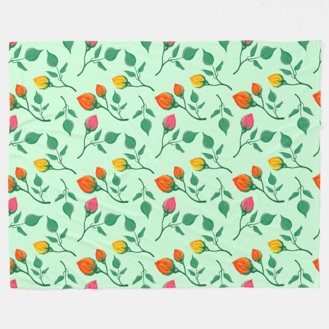 Floral pattern with coloured rose flowers  fleece blanket (Front (Horizontal))