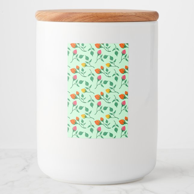 Floral pattern with coloured rose flowers  food label (Front)