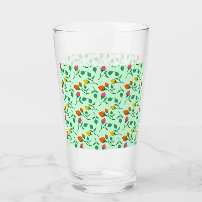 Floral pattern with coloured rose flowers  glass (Front)