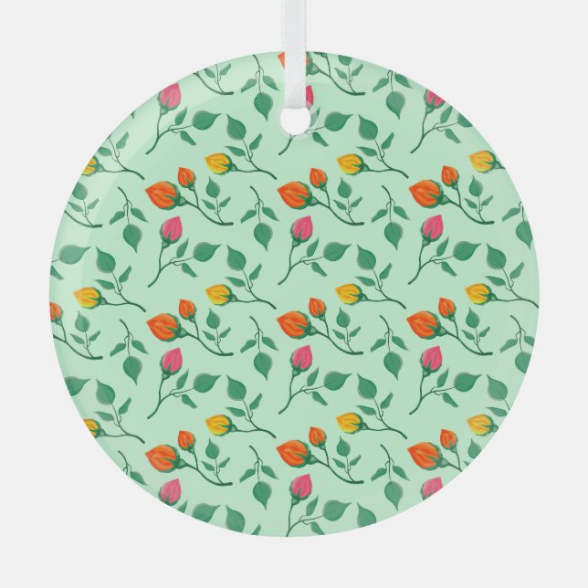 Floral pattern with coloured rose flowers  glass tree decoration (Front)