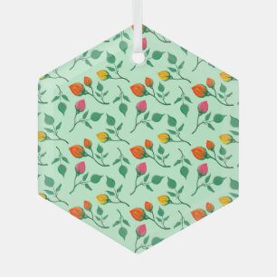 Floral pattern with coloured rose flowers glass tree decoration