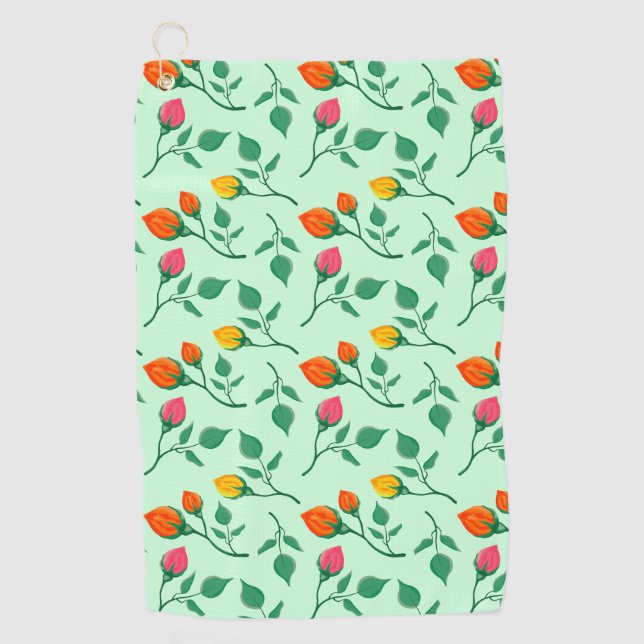 Floral pattern with coloured rose flowers  golf towel (Front)