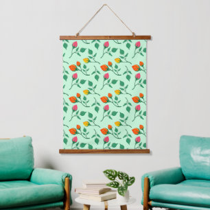 Floral pattern with coloured rose flowers hanging tapestry