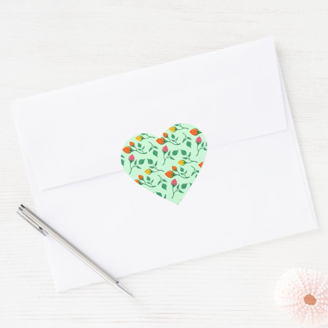 Floral pattern with coloured rose flowers  heart sticker (Envelope)