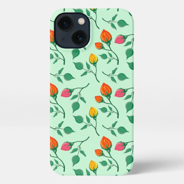 Floral pattern with coloured rose flowers iPhone case (Back)