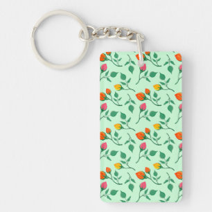 Floral pattern with coloured rose flowers key ring