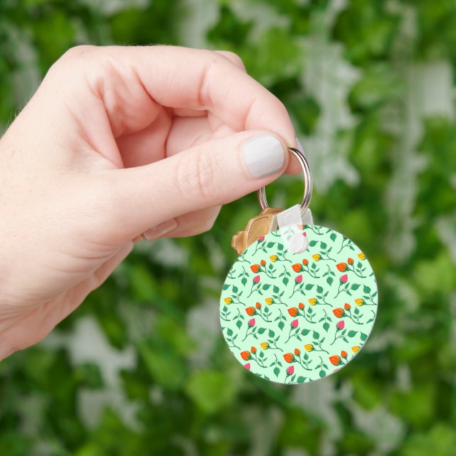 Floral pattern with coloured rose flowers  key ring (Hand)