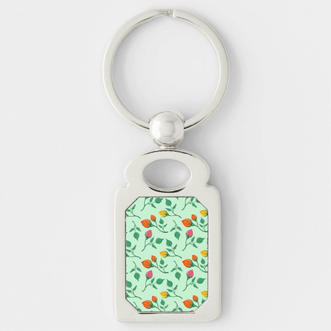 Floral pattern with coloured rose flowers  key ring (Front)