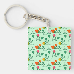 Floral pattern with coloured rose flowers  key ring