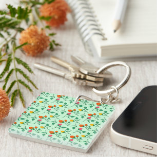Floral pattern with coloured rose flowers  key ring