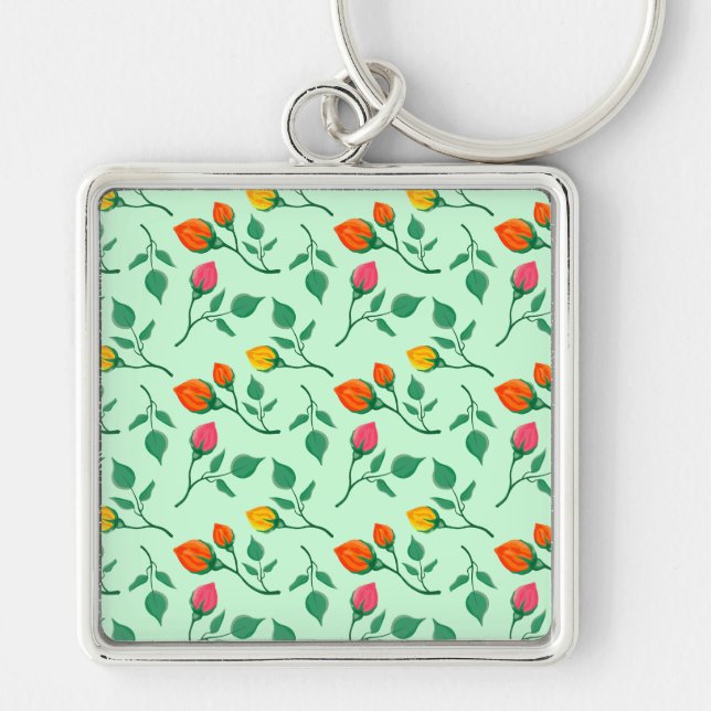 Floral pattern with coloured rose flowers  key ring (Front)