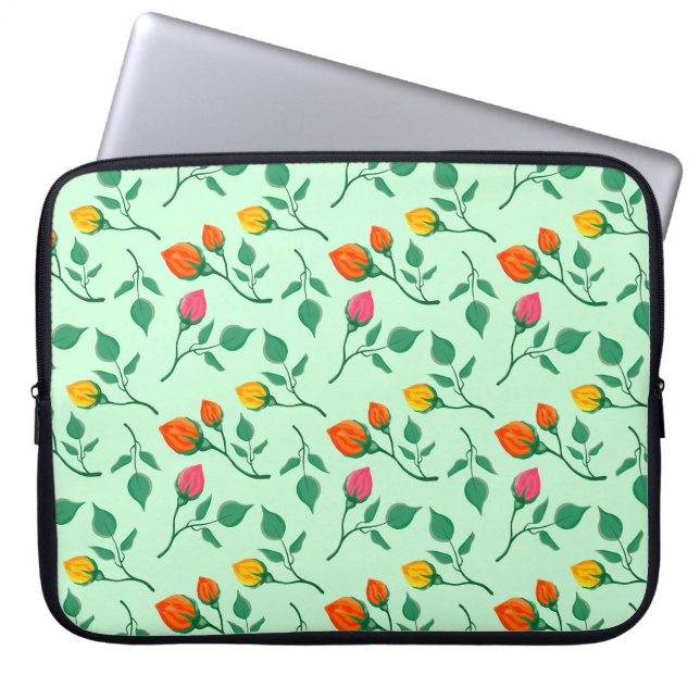 Floral pattern with coloured rose flowers  laptop sleeve (Front)