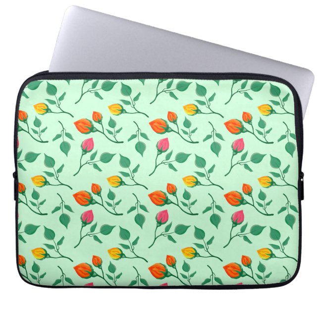 Floral pattern with coloured rose flowers  laptop sleeve (Front)