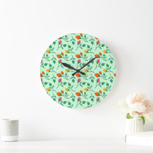 Floral pattern with coloured rose flowers  large clock