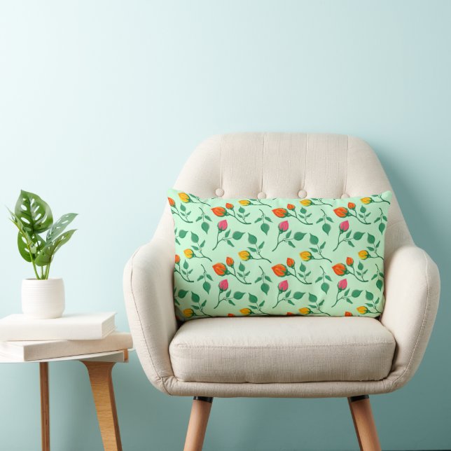 Floral pattern with coloured rose flowers  lumbar cushion (Chair)