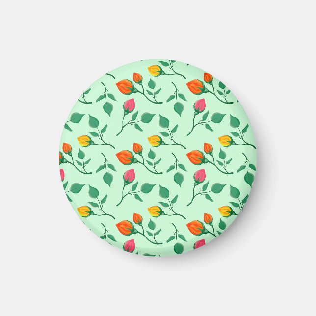 Floral pattern with coloured rose flowers  magnet (Front)