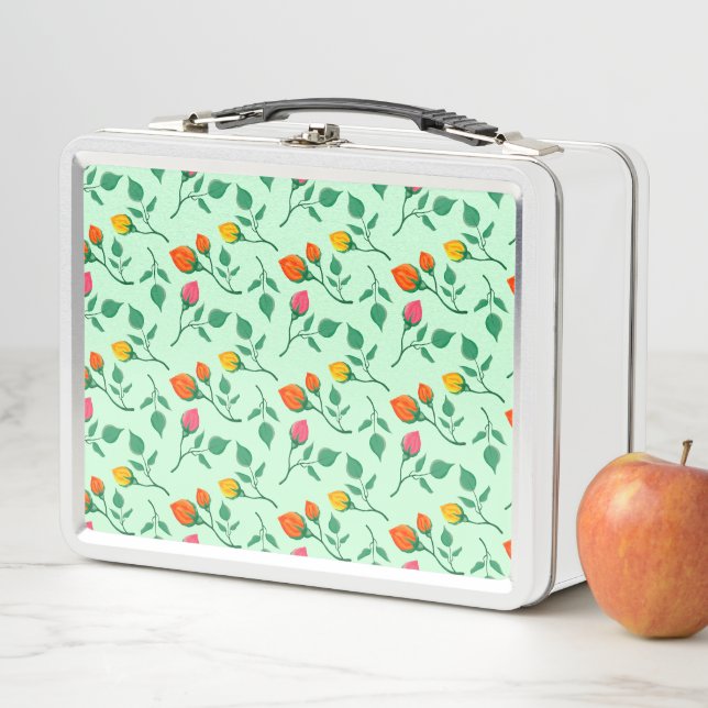 Floral pattern with coloured rose flowers   metal lunch box (In Situ)