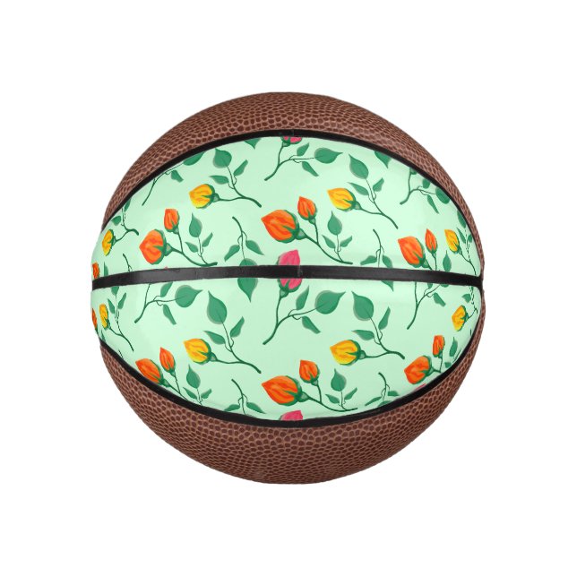 Floral pattern with coloured rose flowers  mini basketball (Front)