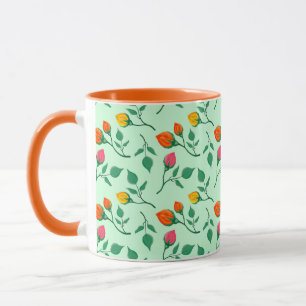 Floral pattern with coloured rose flowers mug