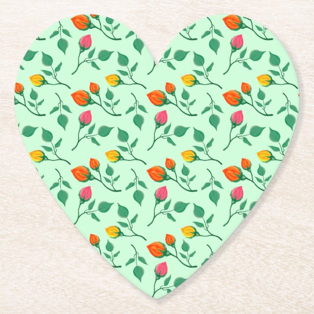 Floral pattern with coloured rose flowers  paper coaster (Front)