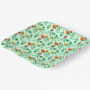 Floral pattern with coloured rose flowers paper plate