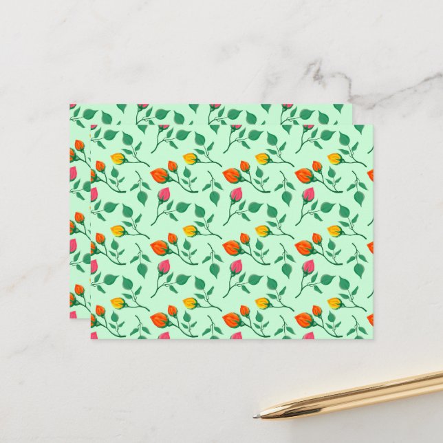 Floral pattern with coloured rose flowers postcard (Front/Back In Situ)