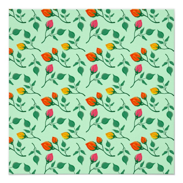 Floral pattern with coloured rose flowers  poster (Front)