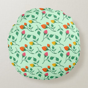 Floral pattern with coloured rose flowers round cushion