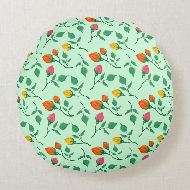 Floral pattern with coloured rose flowers  round cushion (Front)