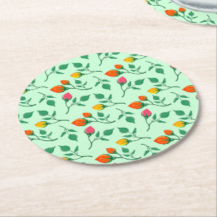 Floral pattern with coloured rose flowers  round paper coaster