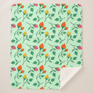 Floral pattern with coloured rose flowers  sherpa blanket